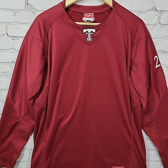 Rawlings Athletic Top Red Maroon Mens M Medium Long Sleeve Number 20 - Picture 3 of 12